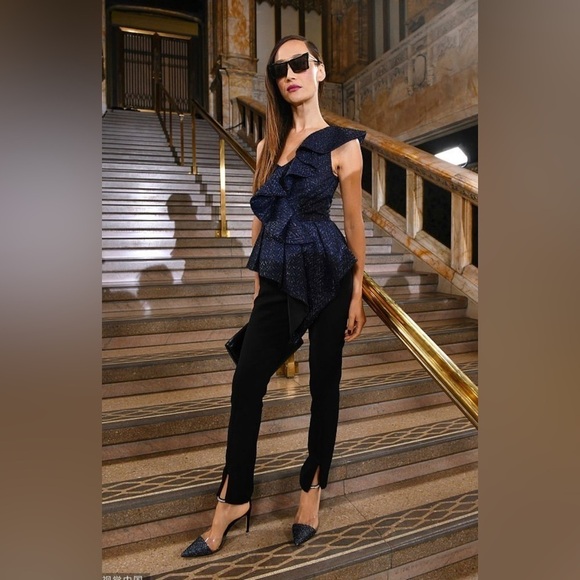 NWT Self-Portrait Ruffled Metallic Fil Coupe Top XS - Picture 6 of 12